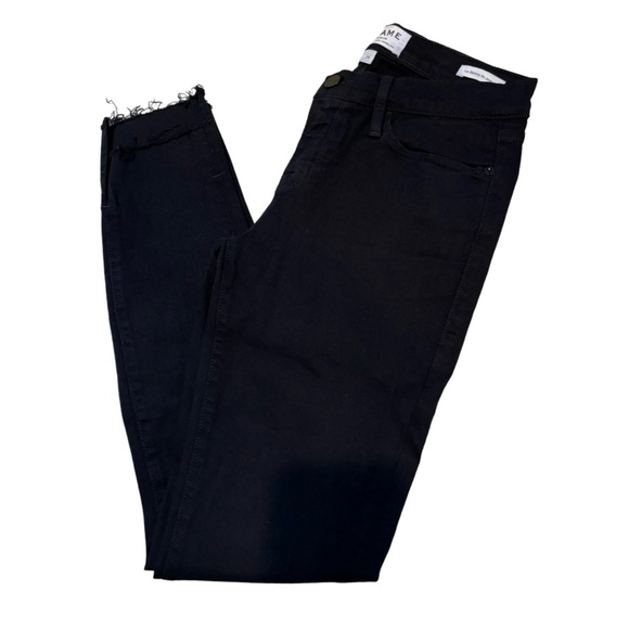 FRAME Denim Le Skinny de Jeanne Raw Stagger Hem Jeans in Black‎ Film Noir Sz 26 - Picture 4 of 11